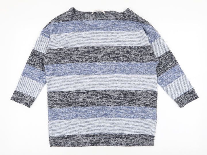 TU Womens Blue Round Neck Striped Polyester Pullover Jumper Size 10