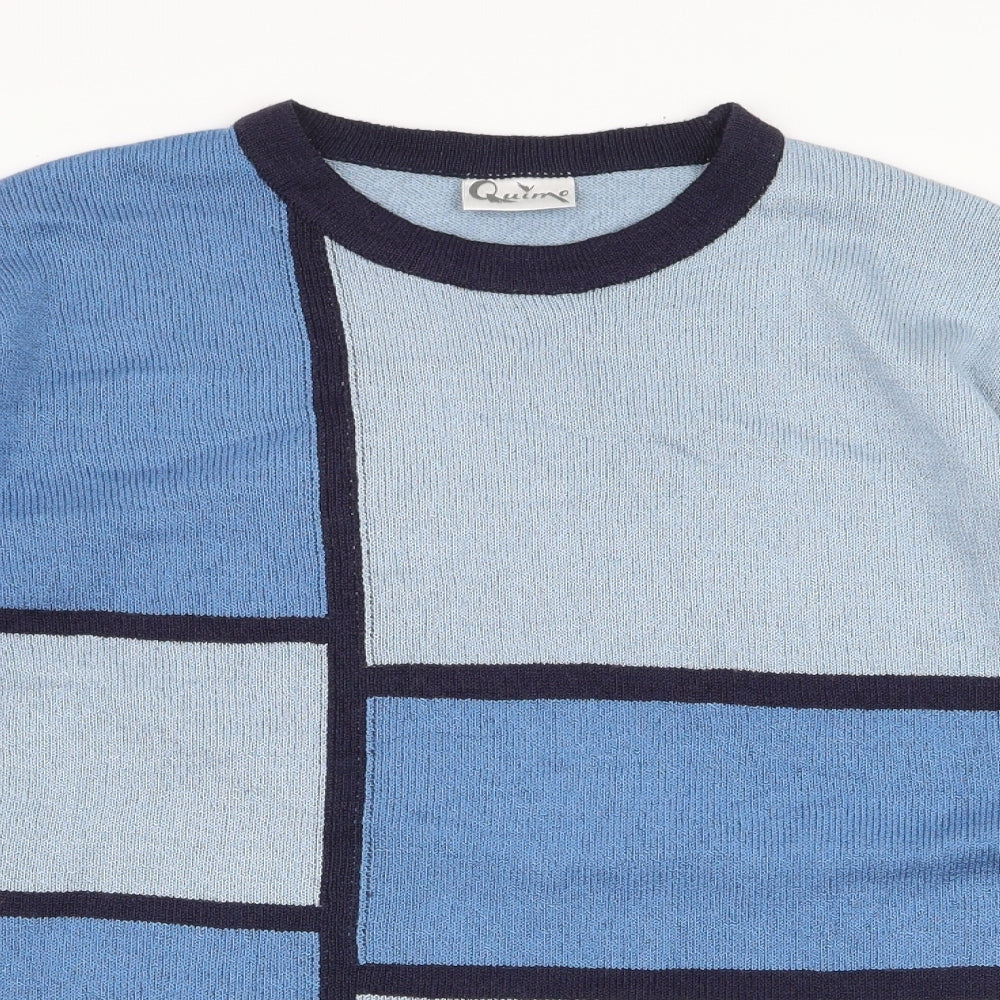 Quime Womens Blue Round Neck Striped Wool Pullover Jumper Size 16
