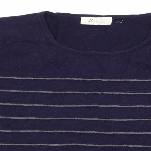 Marie Sixtine Womens Blue Round Neck Striped Cotton Pullover Jumper Size XS