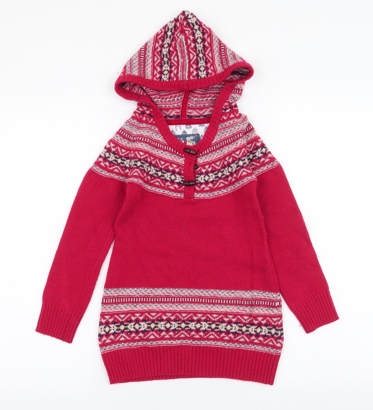 Fat face  Girls Red Fair Isle Polyester Jumper Dress  Size 6-7 Years  Round Neck Pullover