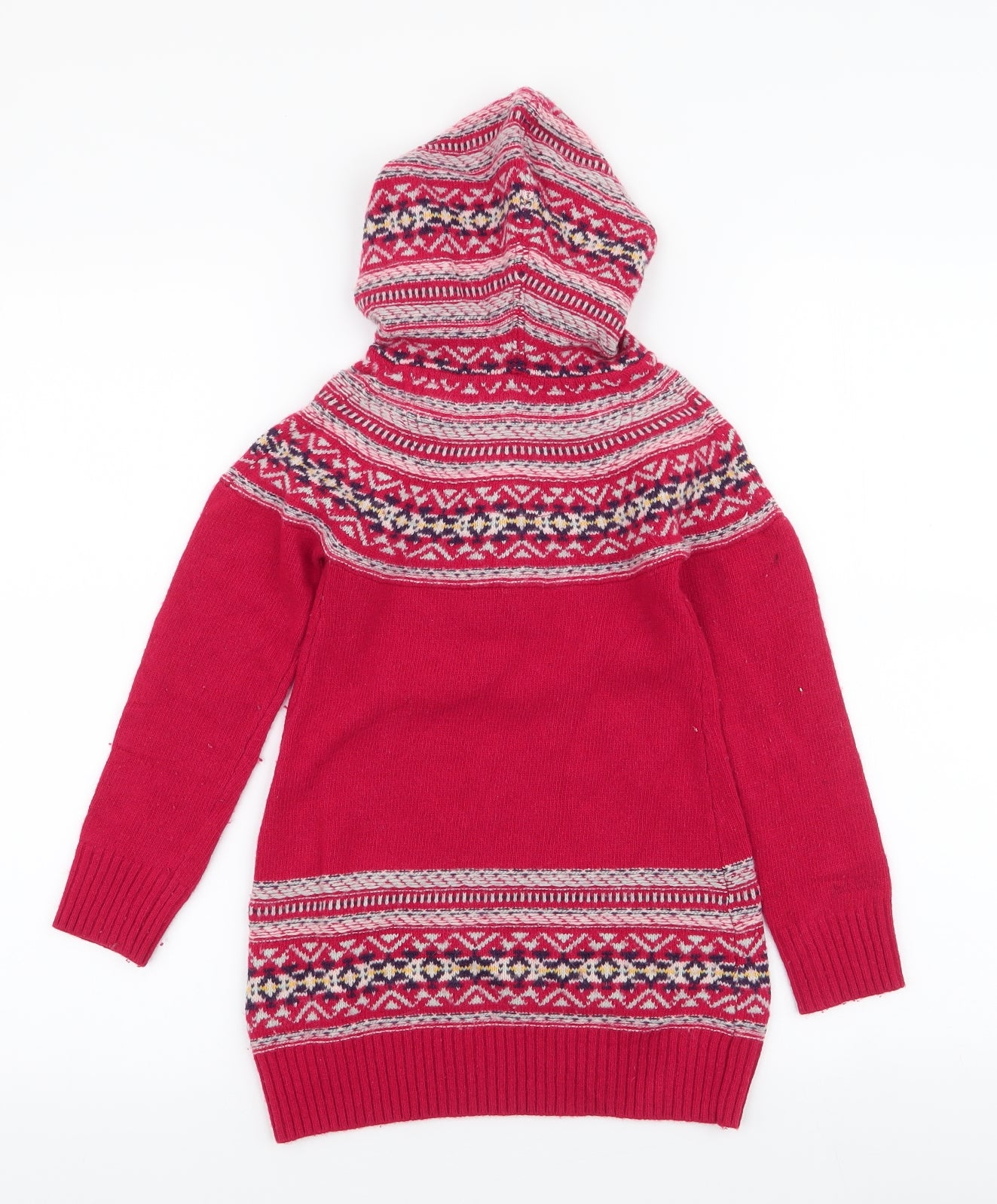 Fat face  Girls Red Fair Isle Polyester Jumper Dress  Size 6-7 Years  Round Neck Pullover