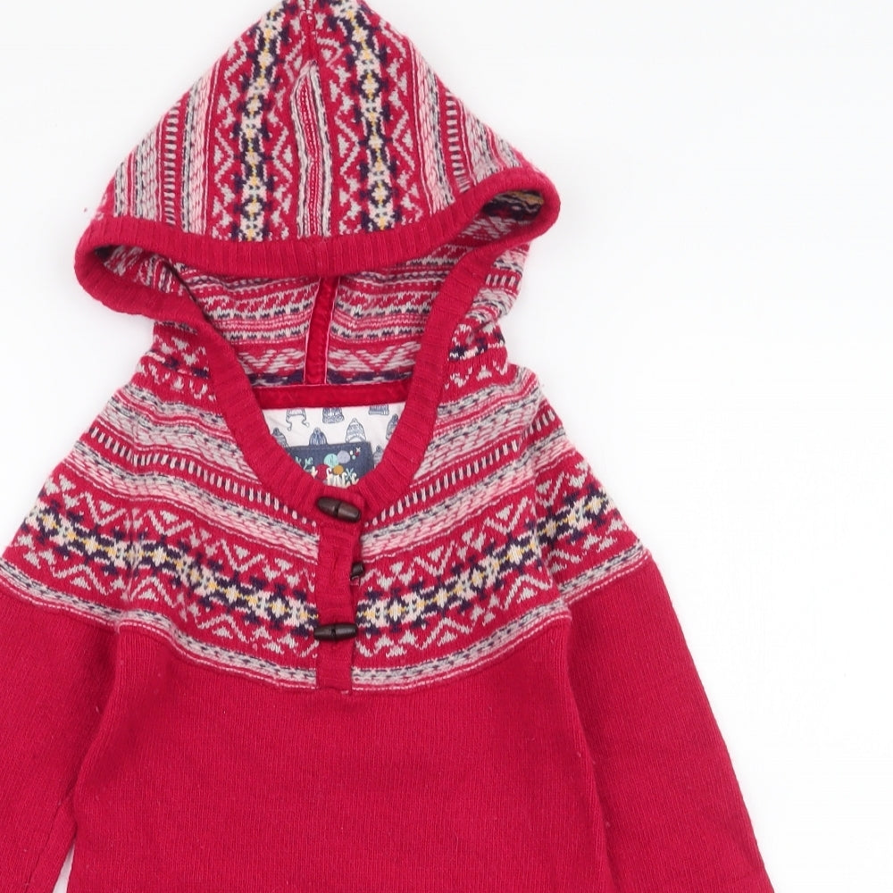 Fat face  Girls Red Fair Isle Polyester Jumper Dress  Size 6-7 Years  Round Neck Pullover