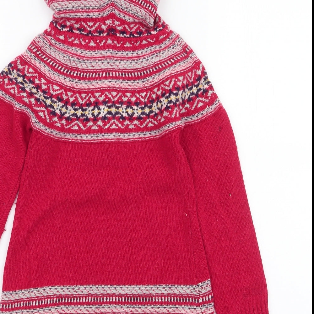 Fat face  Girls Red Fair Isle Polyester Jumper Dress  Size 6-7 Years  Round Neck Pullover