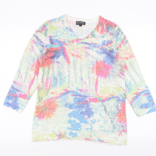 Casamia Womens Multicoloured V-Neck Floral Acrylic Pullover Jumper Size S