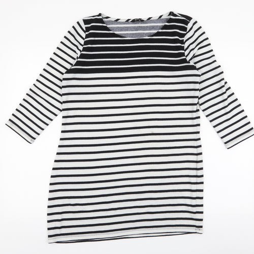 F&F Womens White Round Neck Striped Polyester Pullover Jumper Size 12