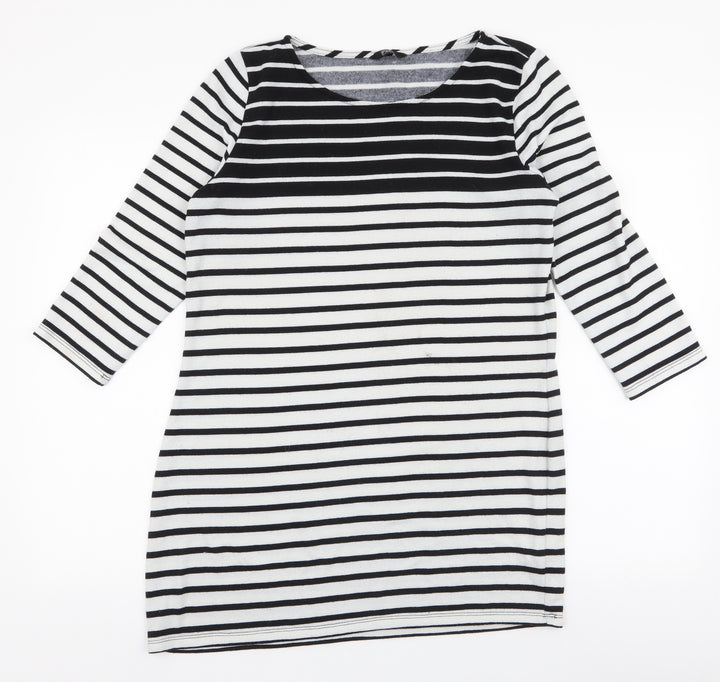 F&F Womens White Round Neck Striped Polyester Pullover Jumper Size 12