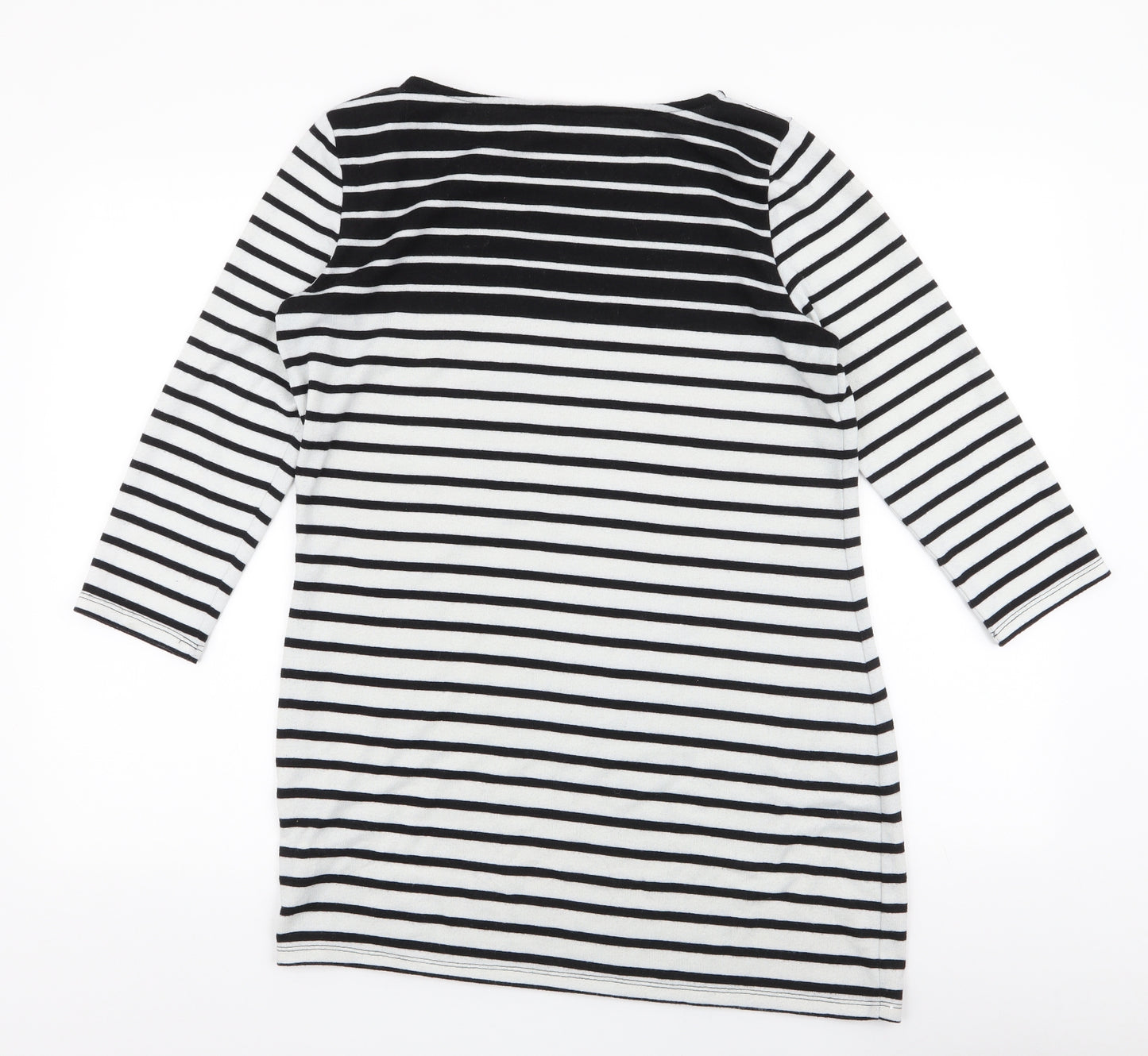 F&F Womens White Round Neck Striped Polyester Pullover Jumper Size 12
