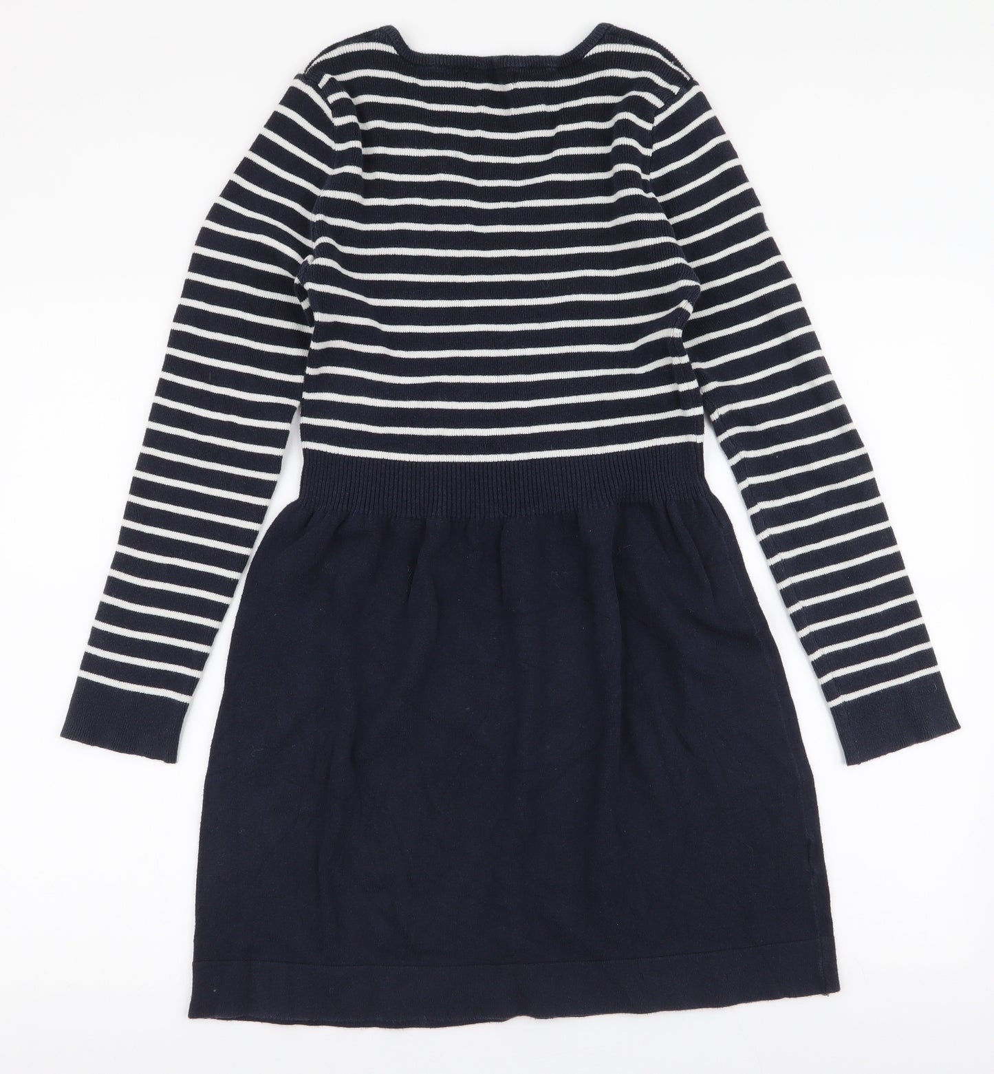 Mango Womens Blue Striped Polyester Skater Dress  Size M  V-Neck Pullover