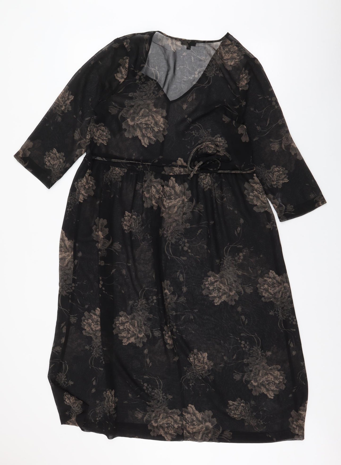 River Island Womens Black Floral Polyester Skater Dress  Size 10  V-Neck Pullover