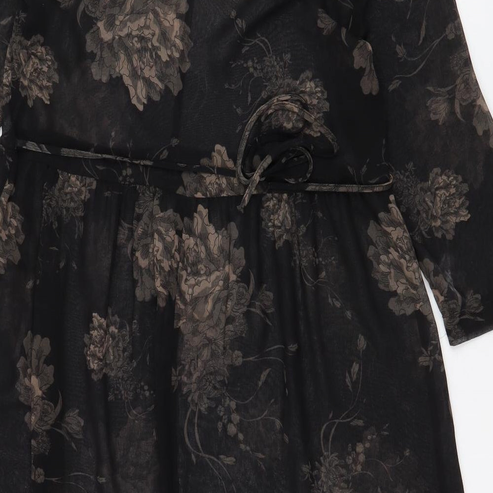 River Island Womens Black Floral Polyester Skater Dress  Size 10  V-Neck Pullover