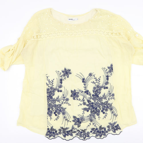 Gerard  Womens Yellow Floral 100% Cotton Jersey Blouse Size S Round Neck