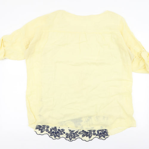 Gerard  Womens Yellow Floral 100% Cotton Jersey Blouse Size S Round Neck
