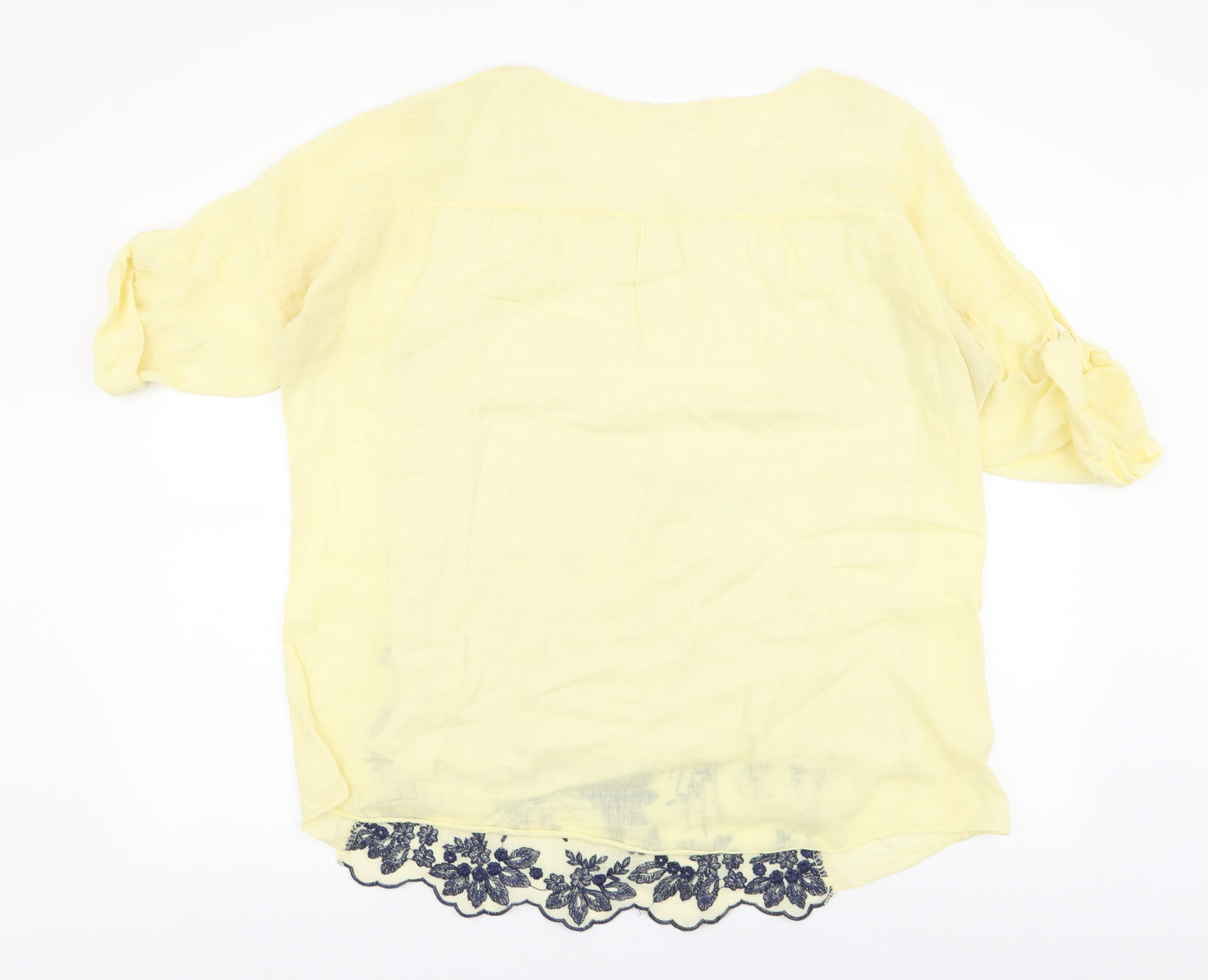 Gerard  Womens Yellow Floral 100% Cotton Jersey Blouse Size S Round Neck