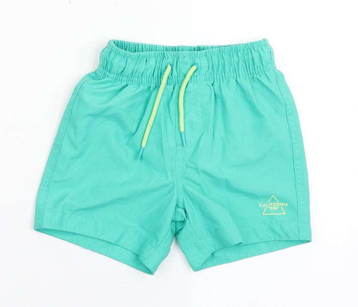 Primark Boys Green  100% Polyester Compression Shorts Size 2-3 Years  Regular Drawstring