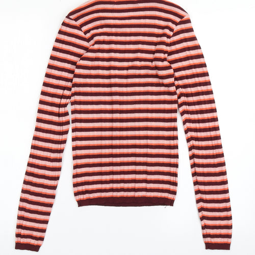 Primark Womens Pink High Neck Striped Polyester Pullover Jumper Size XS