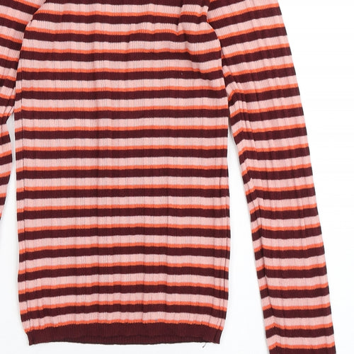 Primark Womens Pink High Neck Striped Polyester Pullover Jumper Size XS