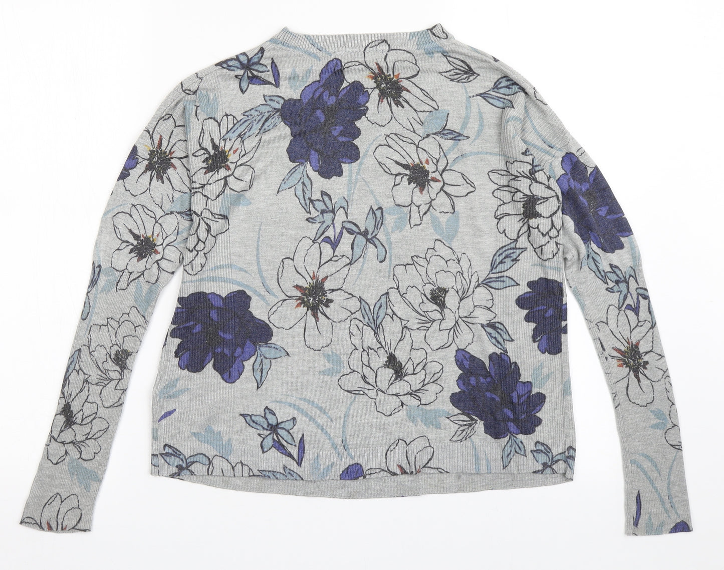 Marks and Spencer Womens Grey Round Neck Floral Acrylic Pullover Jumper Size 8