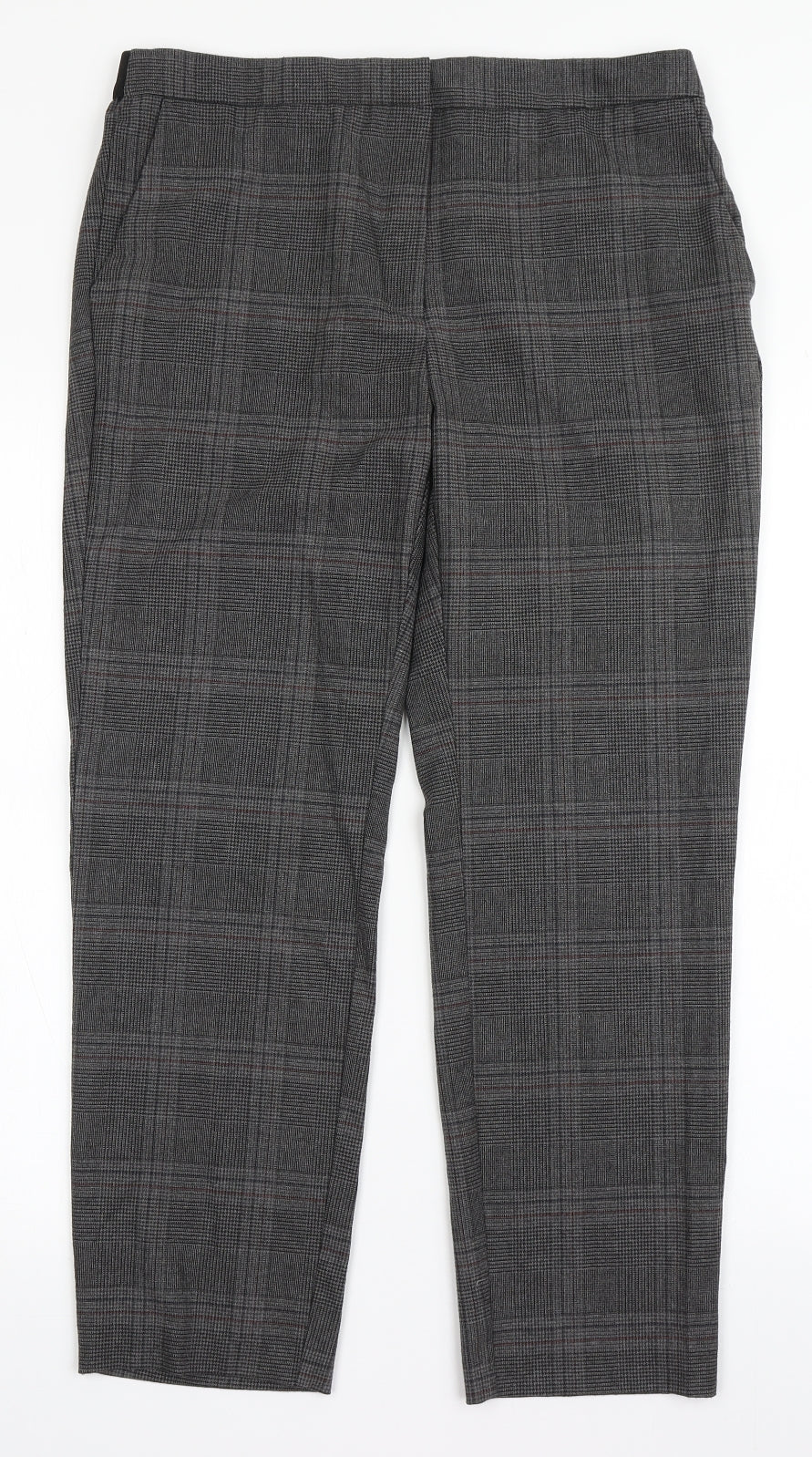 Zara Womens Grey Check Polyester Trousers  Size XL L26 in Regular Button