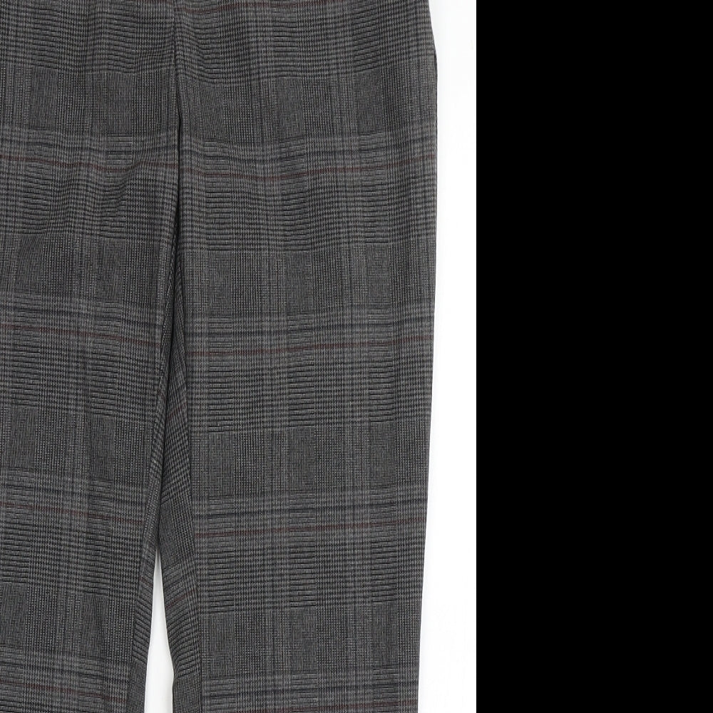 Zara Womens Grey Check Polyester Trousers  Size XL L26 in Regular Button