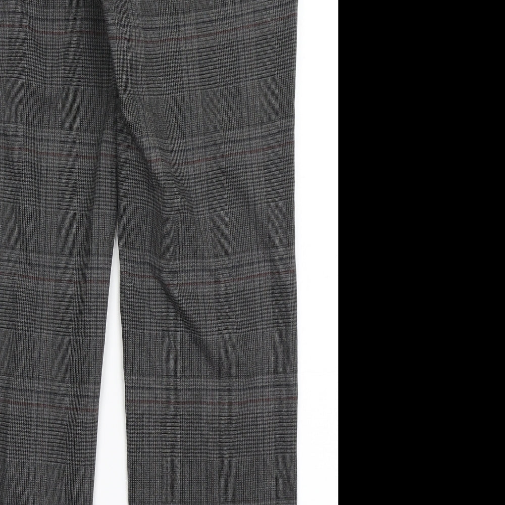 Zara Womens Grey Check Polyester Trousers  Size XL L26 in Regular Button