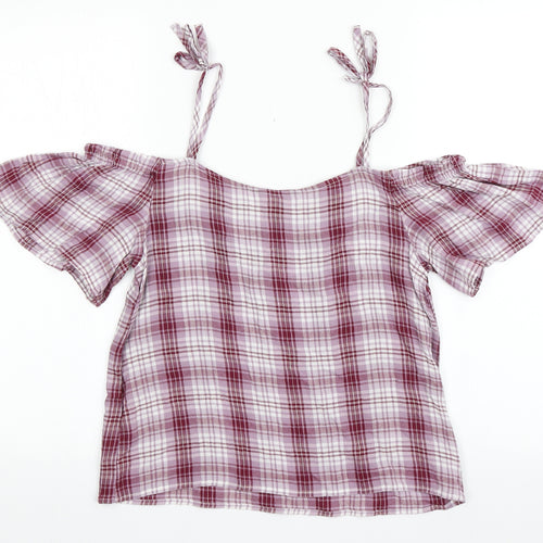 New Look Womens Purple Check Viscose Basic Blouse Size 8 Off the Shoulder