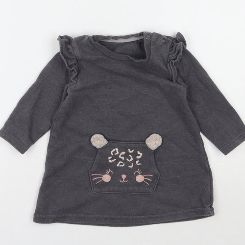 George Girls Grey  Cotton Jersey Casual Size 6-9 Months Round Neck Snap