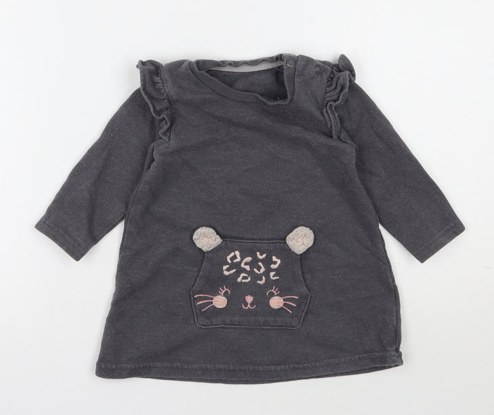George Girls Grey Cotton Jersey Casual Size 6-9 Months Round Neck Snap
