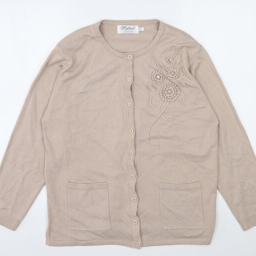 Reflect Womens Beige Round Neck  Acrylic Cardigan Jumper Size M