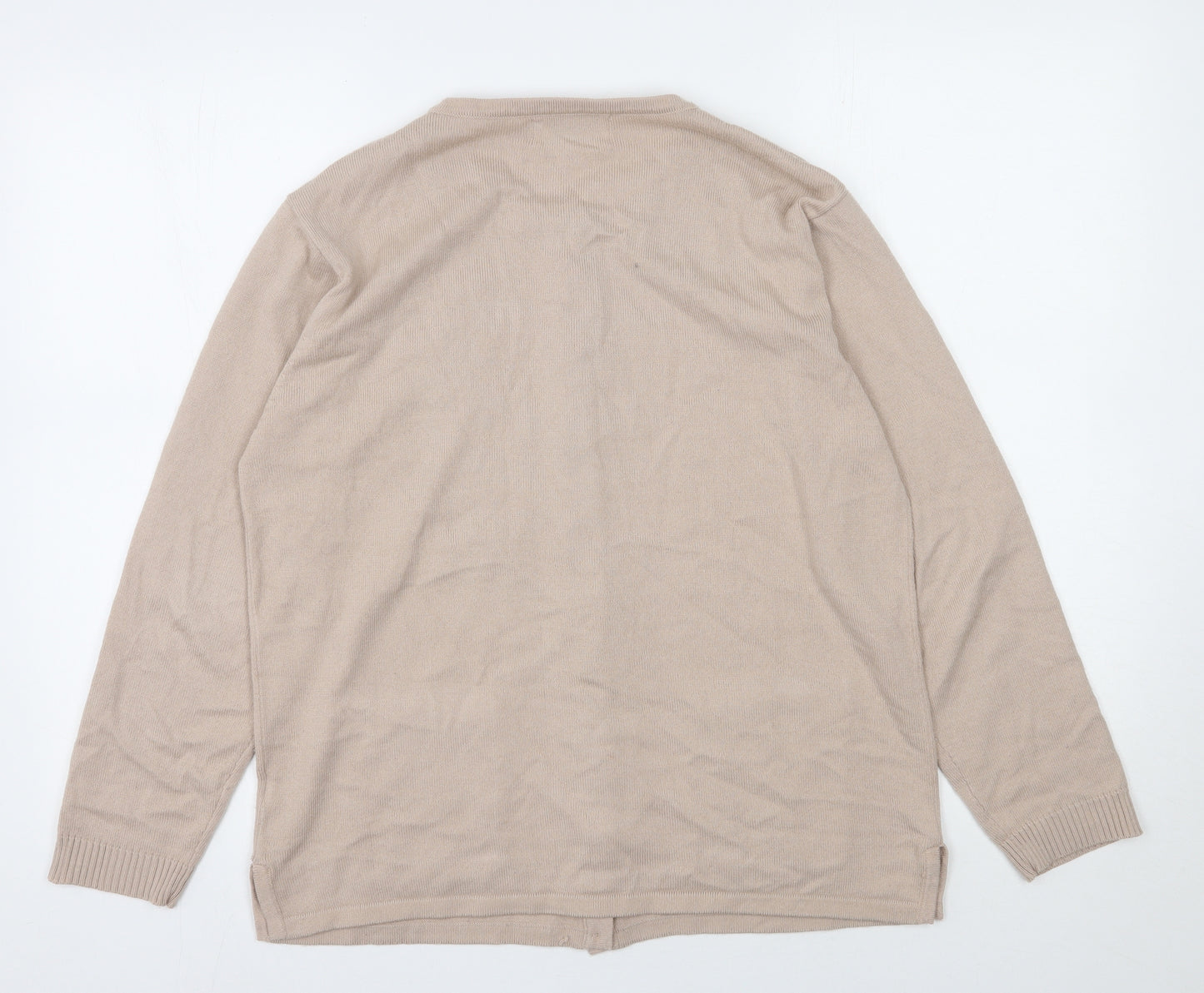 Reflect Womens Beige Round Neck  Acrylic Cardigan Jumper Size M