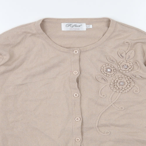 Reflect Womens Beige Round Neck  Acrylic Cardigan Jumper Size M