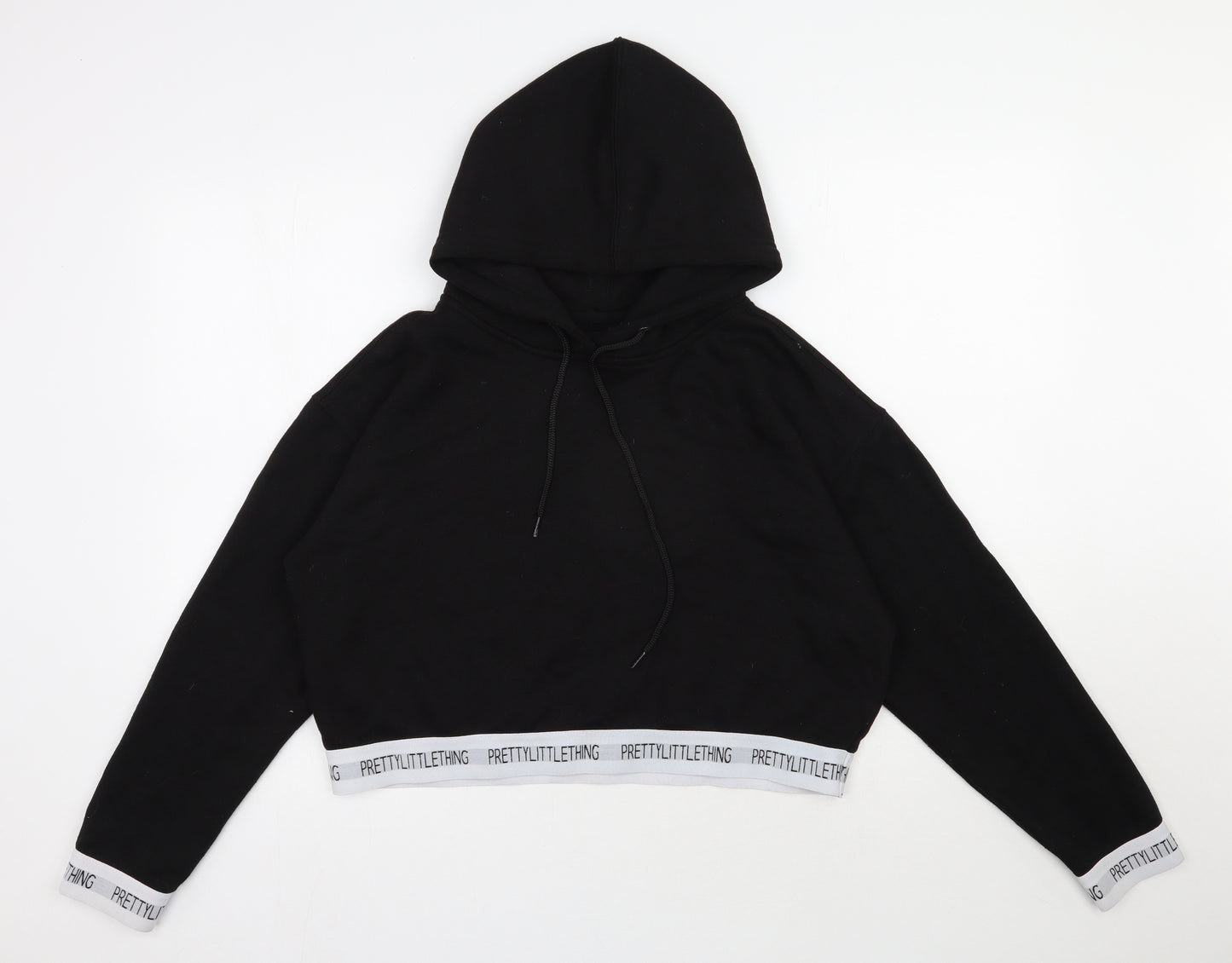 PRETTYLITTLETHING Womens Black  Polyester Pullover Hoodie Size XL  Pullover - Cropped