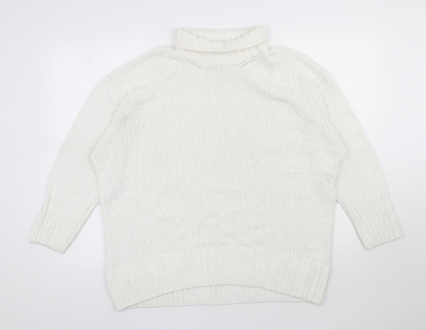 Marks and Spencer Womens White Roll Neck  Cotton Pullover Jumper Size M