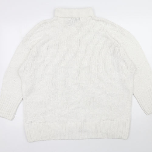 Marks and Spencer Womens White Roll Neck  Cotton Pullover Jumper Size M