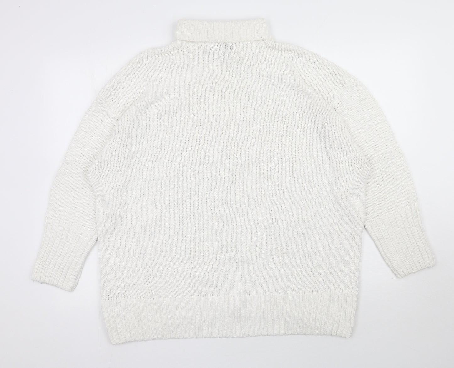 Marks and Spencer Womens White Roll Neck  Cotton Pullover Jumper Size M