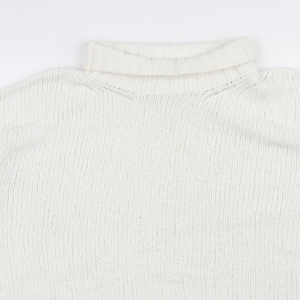 Marks and Spencer Womens White Roll Neck  Cotton Pullover Jumper Size M