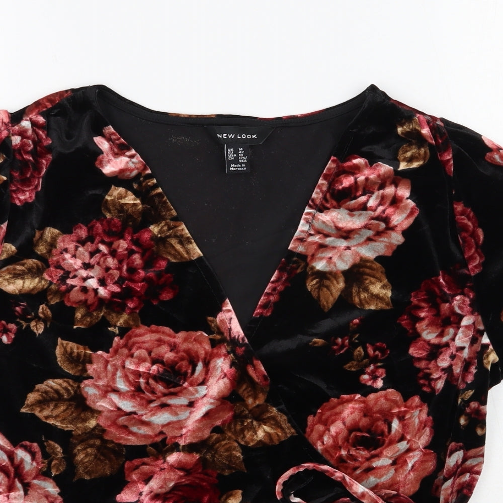 New Look Womens Multicoloured Floral Polyester Wrap Blouse Size 14 V-Neck