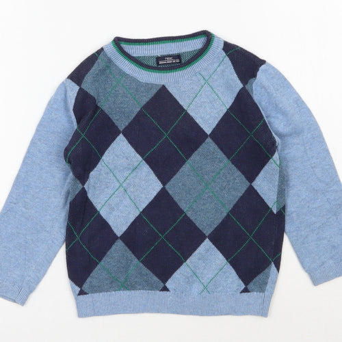 NEXT Boys Blue Argyle/Diamond Cotton Pullover Jumper Size 12-18 Months  Pullover