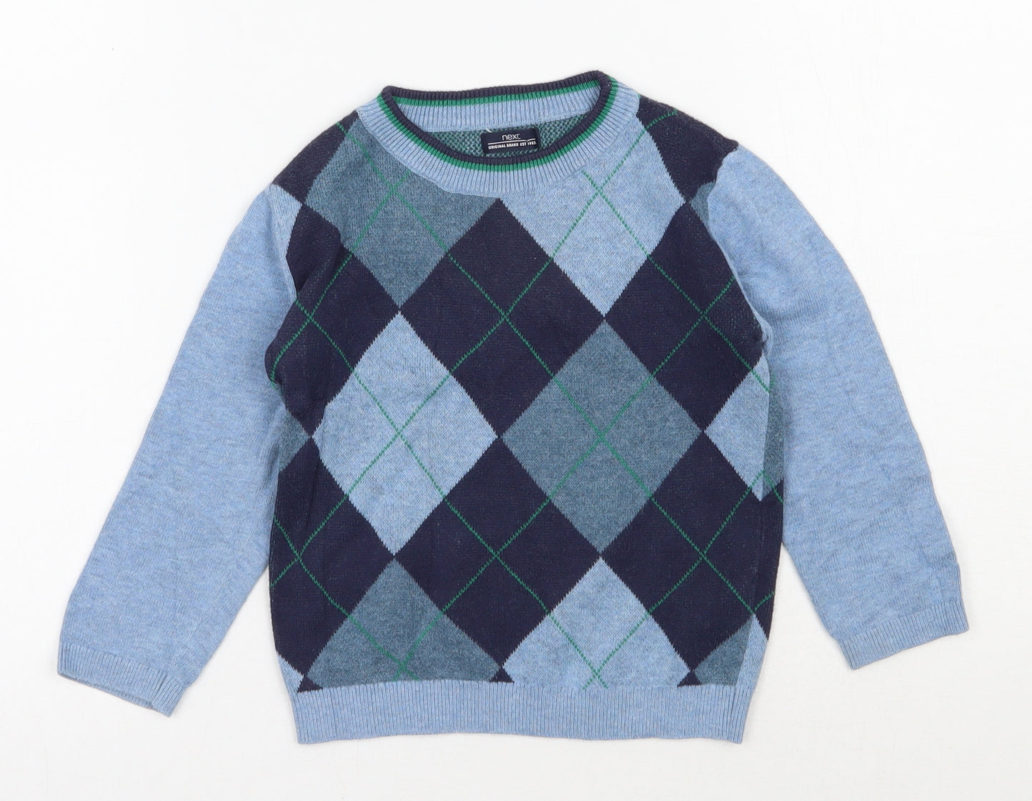 NEXT Boys Blue Argyle/Diamond Cotton Pullover Jumper Size 12-18 Months  Pullover