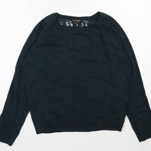 Topshop Womens Green Round Neck  Viscose Pullover Jumper Size 8