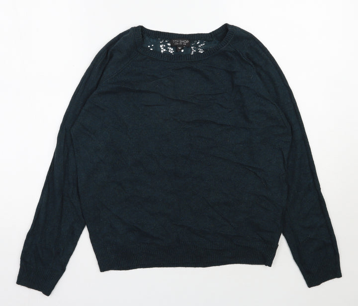 Topshop Womens Green Round Neck  Viscose Pullover Jumper Size 8