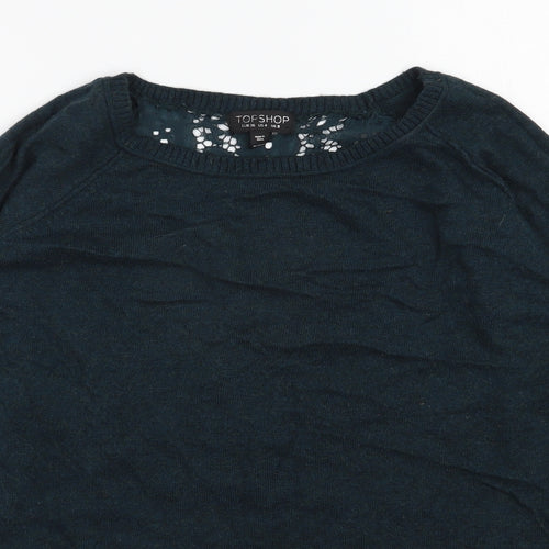 Topshop Womens Green Round Neck  Viscose Pullover Jumper Size 8