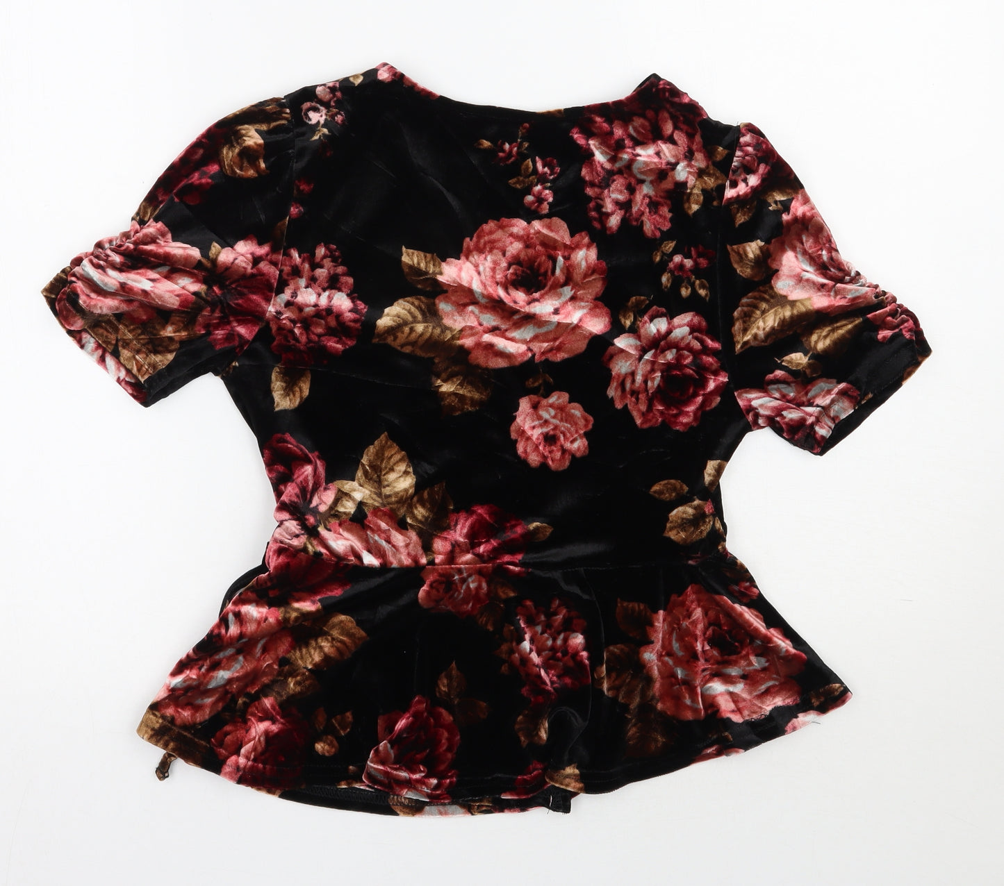 New Look Womens Black Floral Polyester Wrap Blouse Size 10 V-Neck