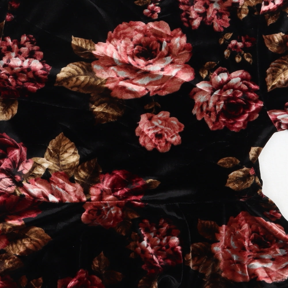New Look Womens Black Floral Polyester Wrap Blouse Size 10 V-Neck