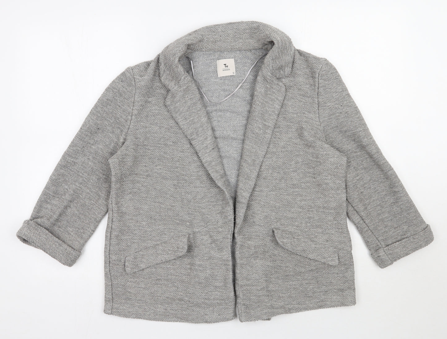 TU Womens Grey V-Neck  Polyester Cardigan Jumper Size 12