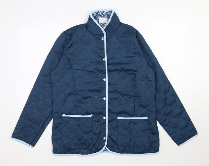 Nathalie Andersen Womens Blue Argyle/Diamond Jacket Size 14 Snap