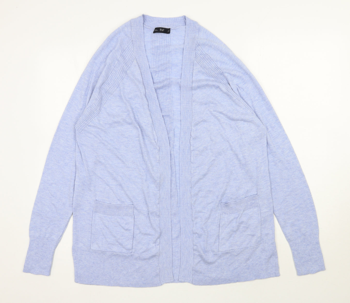 F&F Womens Blue V-Neck  Nylon Cardigan Jumper Size M