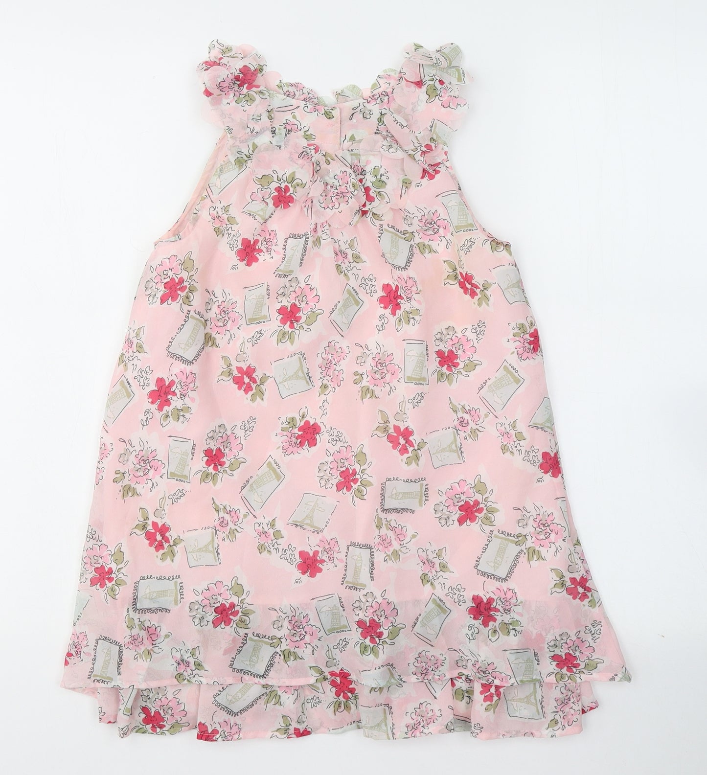 TU Girls Pink Floral Polyester A-Line  Size 9 Years  Round Neck Button