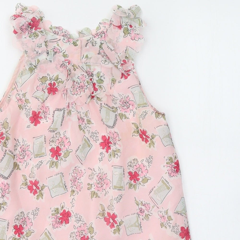 TU Girls Pink Floral Polyester A-Line  Size 9 Years  Round Neck Button