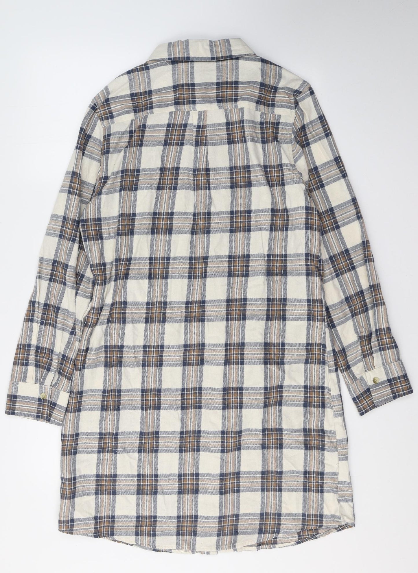 Primark Womens Beige Plaid Cotton Shirt Dress  Size 14  Collared Button