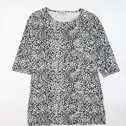 Papaya Womens Black Geometric Cotton Basic Blouse Size 12 Round Neck